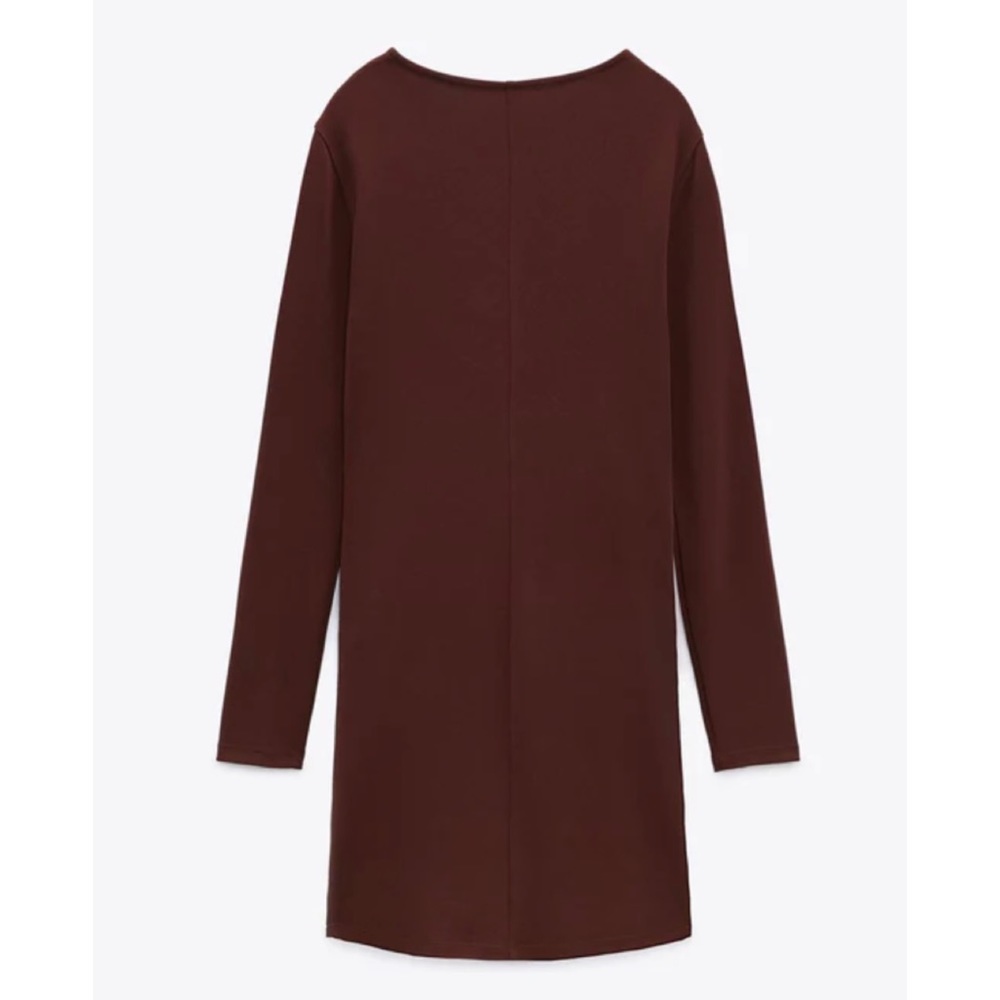ZARA • Brown Keyhole Cutout Long Sleeve Bodycon Mini Dress, M - Picture 3 of 16
